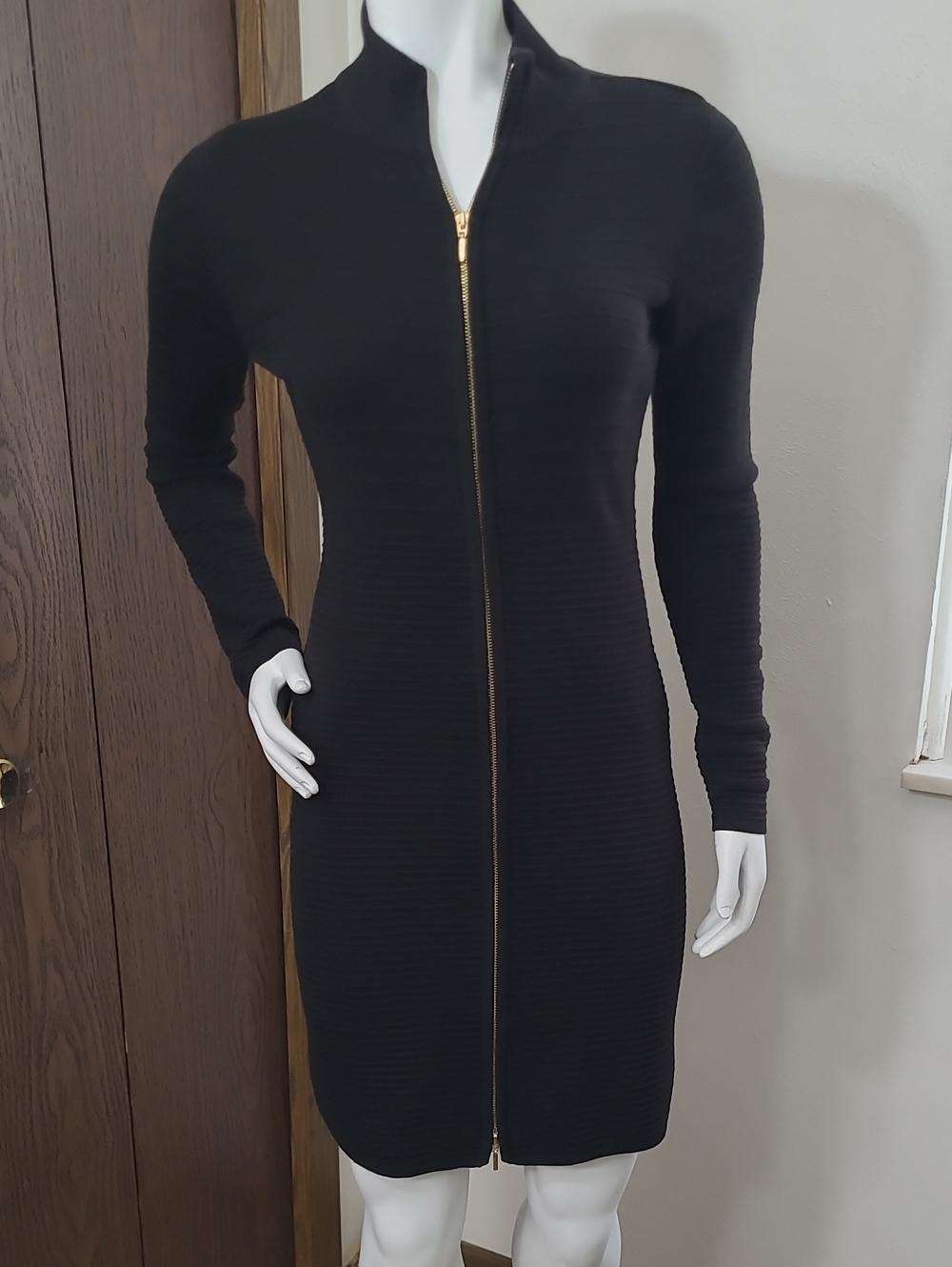 Calvin Klein Black Long-Sleeve Zip Front Dress